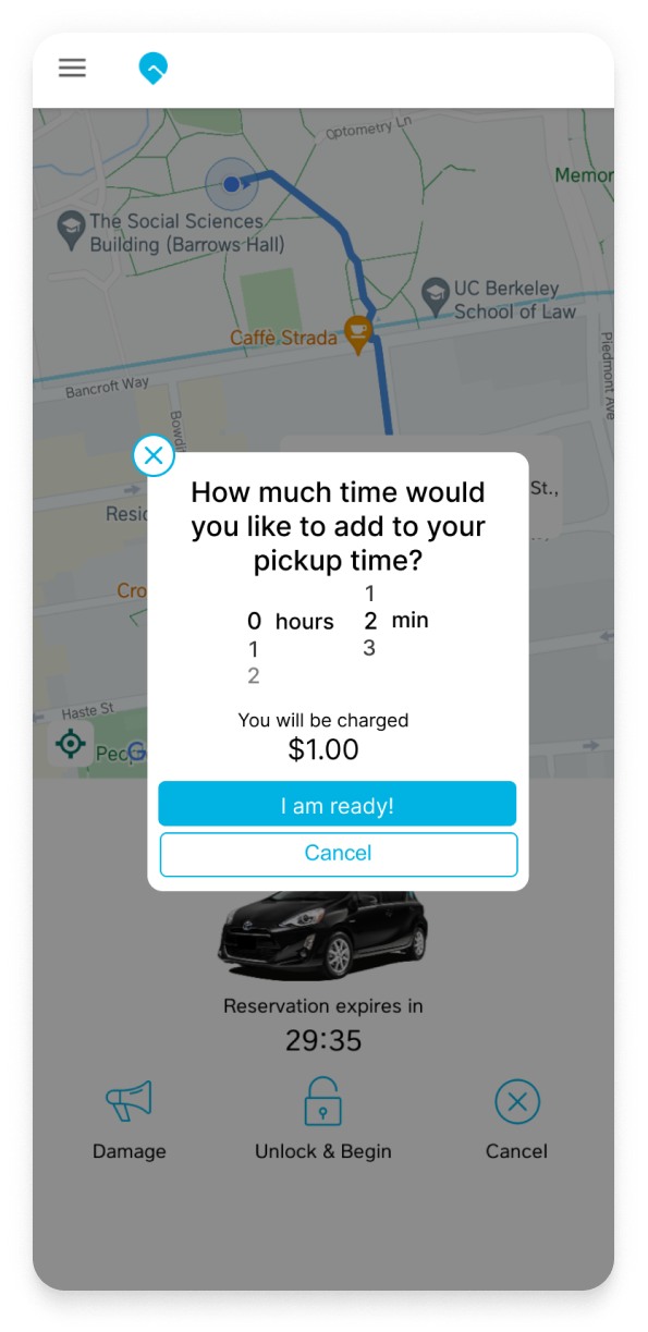 Screen with option for manually extending reservation